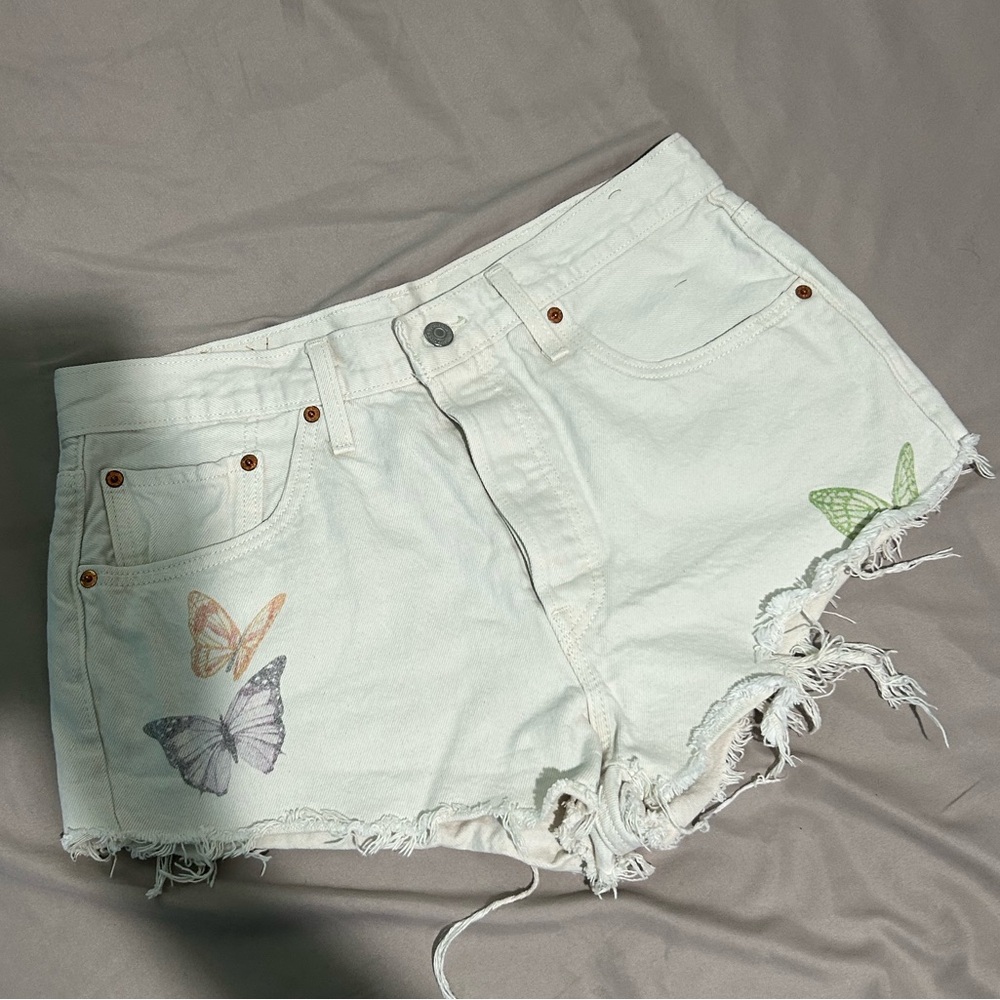 Levi's White Jean Shorts with Butterfly Design